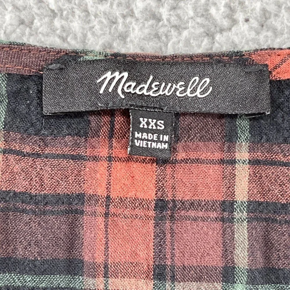 Madewell Gathered V-Neck Top in Plaid